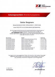 Zertifikat: Brandschutzsysteme