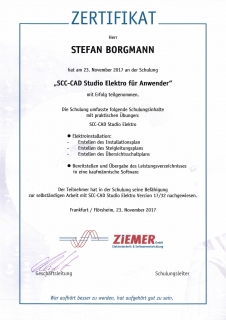 Zertifikat: SCC-CAD Studio Elektro für Anwender