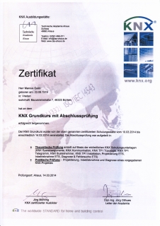 Zertifikat: KNX Zertifikat